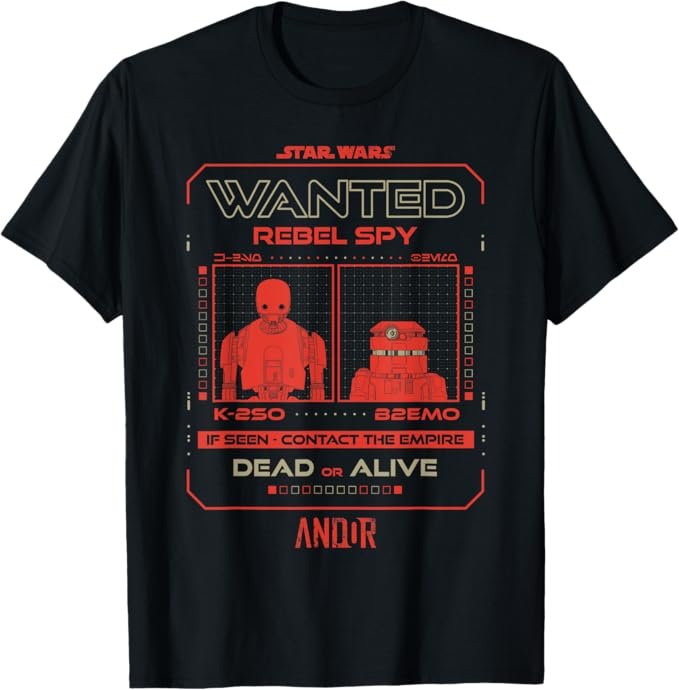 Star Wars Andor Rebel Spy K-2SO And B2EMO Wanted Poster T-Shirt
